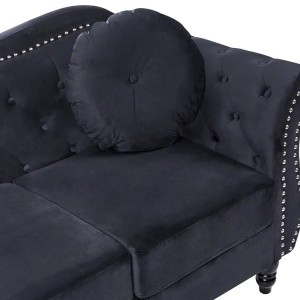 Produs Resigilat Canapea 3 locuri Re-Bloom Skien, catifea/eucalipt/pin, 204x78x86 cm, arcuri sinuoase, spuma 16cm, 2 perne, 150 kg/persoana, negru - Verificat A - Img 5