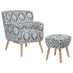 Produs Resigilat Fotoliu cu otoman Re-Bloom Tumba, textil/lemn cauciuc, 74x66x85 cm, model oriental, curea elastica, spuma 20cm, 160 kg, multicolor - Verificat A