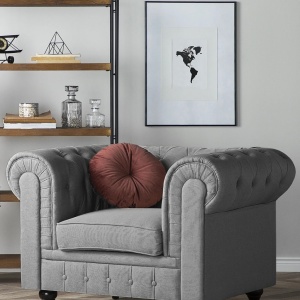 Produs Resigilat Fotoliu Re-Bloom Chesterfield, textil/eucalipt, 112x85x79 cm, spuma, 125 kg, gri deschis - Verificat A - Img 3