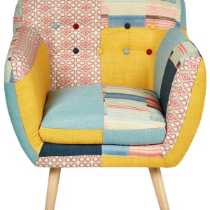 Produs Resigilat Fotoliu Re-Bloom Melby, textil patchwork/placaj cauciuc, 68x59x77 cm, arcuri elicoidale, spuma, 150 kg, multicolor - Verificat A - Img 5