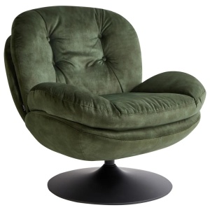 Produs Resigilat Fotoliu rotativ Re-Bloom Nolvik, catifea/otel, 82x85x82 cm, rotire 360°, spuma, 250 kg, verde inchis/negru - Verificat B