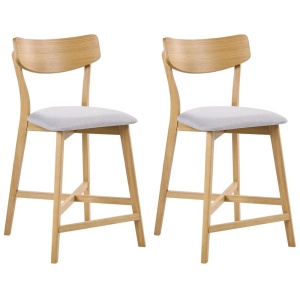 Produs Resigilat Set 2 scaune de bar Re-Bloom Hope, lemn cauciuc/textil, 49x54x93 cm, 110 kg, natur/gri - Verificat A