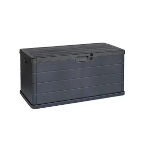Progarden lada depozitare exterior, polipropilena, 118x59x57 cm, 340L, capac batant, finisaj imitatie lemn, antracit - Verificat A · Re-Bloom