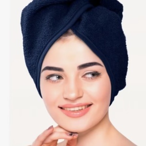 Prosop turban pentru par, bumbac 100%, bleumarin