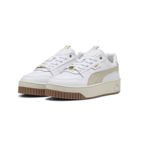 Puma, Pantofi sport de piele si piele ecologica Carina Street Lux, Alb, Maro camel, 38, Resigilat, Grad A