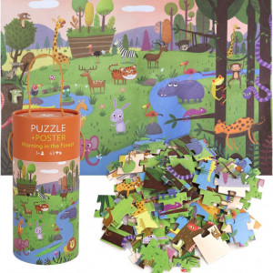 Puzzle cu 63 piese pentru copii OhMill, hartie, animale, multicolor, 48 x 33 cm - Img 1