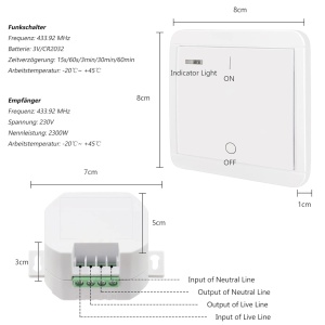 Receptor comutatoare lumina Sonsonai, plastic/metal, alb, 8 x 8 x 7 cm, 230V/2300W