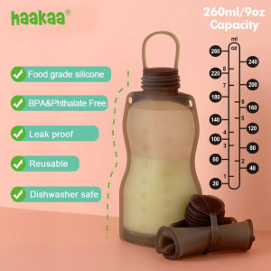 Recipient pentru laptele matern Haakaa, silicon, maro, 260 ml - Img 5