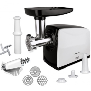 RESIGILAT – MASINA DE TOCAT HEINNER MG-2100BKWH, Putere 2100W, Accesoriu rosii, Cutit Inox, Negru/Alb