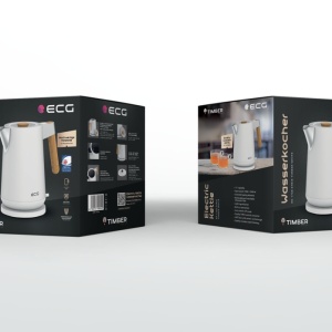 RESIGILAT - Fierbator electric ECG RK 1768 Strix Timber White, 1.7 litri, 2200 W, pereti dubli, otel inoxidabil si elemente din lemn, alb - Img 3