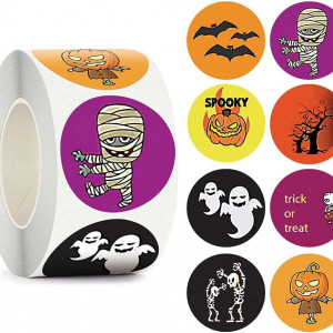 Rola cu 500 stickere pentru Halloween NT-ling, hartie, multicolor, 2,5 cm