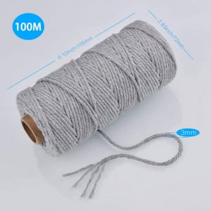 Rola macrame Jizzu, bumbac, gri, 100 m x 3 mm - Img 6