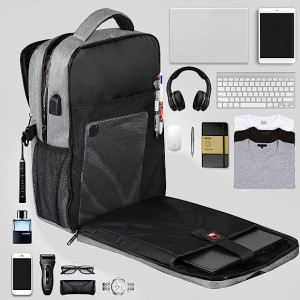 Rucsac pentru laptop cu port USB Kookoomia, gri/negru, poliester/PU, 44 x 35 x 16 cm - Img 5