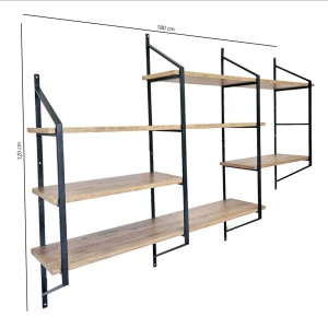 Rustic Edge rafturi perete 180x120x28 cm, PAL 18mm, cadru metal, negru pin - Verificat A · Re-Bloom - Img 4