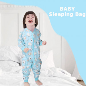 Salopeta de dormit pentru bebelusi Minizone, bumbac, alb/albastru, 2-3 ani - Img 5