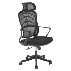 Scaun birou egonomic HM Vesuvio, mesh, mecanism balans, baza polipropilena, suport lombar, tetiera ajustabila,120 kg, negru - Img 1