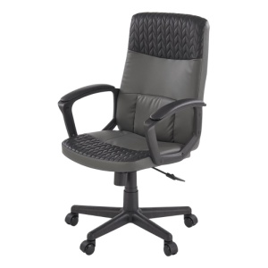 Scaun birou HM Bjorn, piele ecologica, mecanism balans, suport lombar, cotiere tapitate, sarcina maxima 90 kg, gri/negru - Img 2