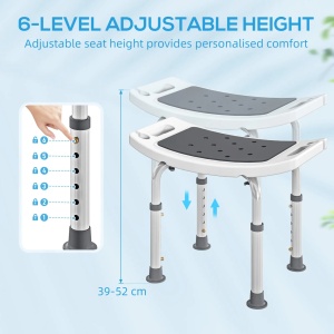 Scaun de dus pentru varstnici/persoane cu dizabilitati, aliaj de aluminiu/PE/EVA, alb/gri/argintiu, 52 x 31 x 39-52 cm, Resigilat, Grad A - Img 2