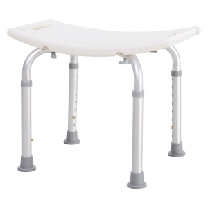 Scaun dus antiderapant, inaltime reglabila 8 niveluri, cadru aluminiu, Alb/Argintiu - Verificat A · Re-Bloom