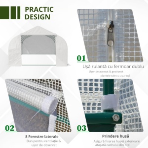 Sera tunel pentru gradina 6x3x2m, otel galvanizat Ø18mm/PE 140g/m², 8 ferestre 45x38cm, usa rulanta, alb - Verificat A · Re-Bloom - Img 5
