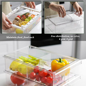 Sertar organizator pentru frigider cu 8 compartimente FOCCTS, plastic, transparent, 30.5 x 20 x 9.5  cm