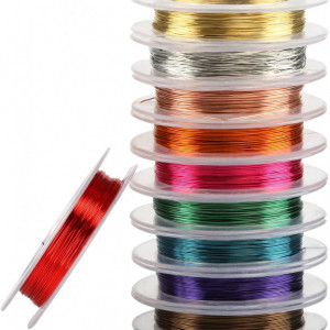 Set 10 role de sarma pentru bijuterii Naler, cupru, multicolor, 10 m x 0,3 mm pe rola