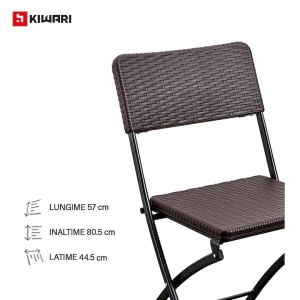Set 10 x 2 scaune gradina pliabile Kiwari 44.5x57x80.5 cm, cadru metalic, 120 kg, terasa/balcon/camping, maro - Img 3