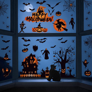 Set 100 stickere de Halloween pentru fereastra Voqeen, PVC, negru/portocaliu - Img 5