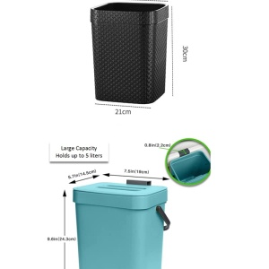 Set 2 cosuri de gunoi pentru bucatarie Mugypyr, plastic, negru/albastru, 23 x 23 x 30 cm/19 x 15 x 25 cm