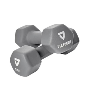 Set 2 gantere VIA FORTIS, 2x5 Kg, premium, din fonta cu invelis din neopren, Resigilat, Grad A - Img 1