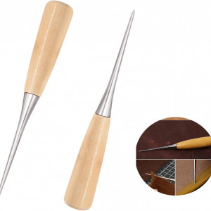 Set 2 instrumente de perforare pentru piele Jlngthong, lemn/metal, natur/argintiu, 12 cm