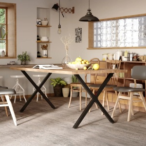 Set 2 picioare in forma de X pentru masa, otel, negru, 70 x 8 x 72 cm, Resigilat, Grad A - Img 4