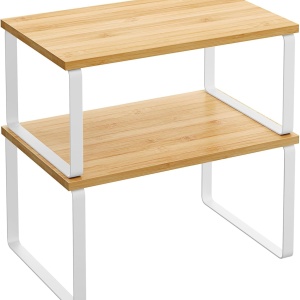 Set 2 rafturi de depozitare pentru bucatarie Songmics, lemn/metal, alb/natur