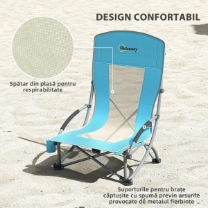 Set 2 scaune pliabile de plaja cu brate 70x58x79 cm, Oxford 600D, suport pahar, geanta transport, capacitate 120 kg, albastru si alb - Verificat A · Re-Bloom - Img 4
