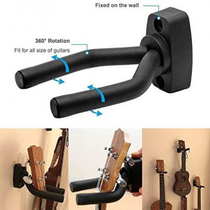Set 2 suporturi de perete pentru chitara Lenxnmy, plastic, negru, 13 x 6.5 x 3.5 cm