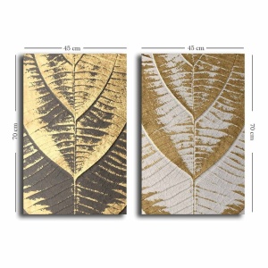 Set 2 tablouri decorative canvas, 2x45x70 cm, dimensiune totala 95x70 cm, panza 100% 2.8mm, cadru lemn pin 100%, gri/auriu - Verificat A · Re-Bloom - Img 2