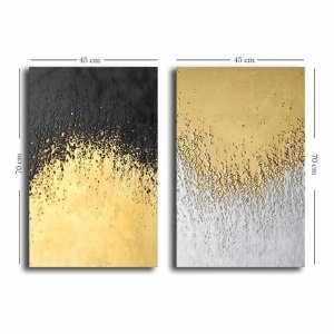 Set 2 tablouri decorative canvas, 2x45x70 cm, panza 100% 2.8mm, cadru lemn pin 100%, dimensiune totala 95x70 cm, alb/auriu/negru - Verificat A · Re-Bloom - Img 3