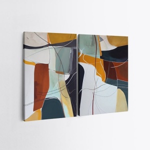 Set 2 tablouri decorative Re-Bloom, model abstract, lemn/panza, multicolor, 50 x 70 cm - Img 2