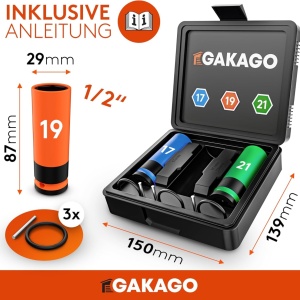  Set Chei Tubulare cu Protectie Gakago, 17mm /19mm /21mm - Pentru Schimbarea Rotilor Fara Zgarieturi