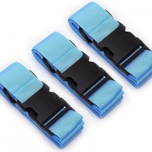 Set 3 curele reglabile pentru bagaje Orrdiffi, nailon/plastic, albastru, 100-188 cm/5 cm