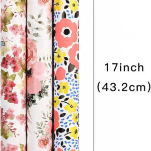 Set 3 role de hartie pentru impachetat Ruspepa, model floral, multicolor, 43,2 x 305 cm - Img 2