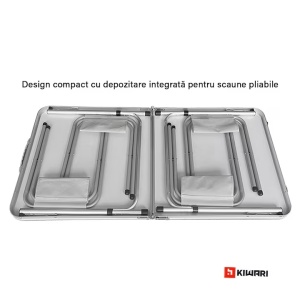 Set 30 x set mobilier camping Kiwari Camp, masa 120x60x54-70 cm + 4 scaune 35x32x27.5 cm, pliabil/portabil, aluminiu/plastic/textil, alb/gri - Img 6