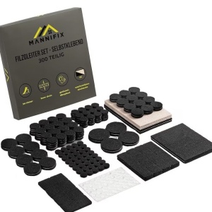 Set 300 tampoane pentru podea din pasla MANNIFIX autoadezive, pentru picioare scaun, mobila, 12 dimensiuni, Resigilat, Grad A
