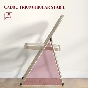 Set 4 scaune pliabile moderne cu perne, otel/poliester/spuma, 45x46x78 cm pliat 45x97x9 cm, sezut 37x37x45cm, spatar 42x36cm, capacitate 120kg, bej - Verificat A · Re-Bloom - Img 5