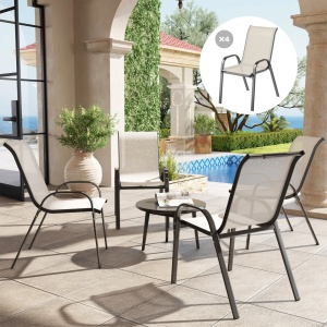 Set 4 scaune suprapozabile spatar inalt 54x71x93 cm, cadru otel, sezut si spatar textilena, capacitate 120 kg, negru si bej - Verificat A · Re-Bloom - Img 2