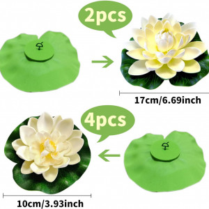 Set 6 flori de lotus artificiale Qunkun, EVA, verde/crem, 10/17 cm