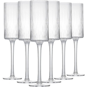 Set 6 pahare sampanie, model striat, 180 ml, sticla, transparent, Resigilat, Grad A - Img 2