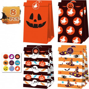 Set de 8 pungi de cadouri de Halloween FullJoyHut, hartie, multicolor, 20 x 7.8 x 12 cm