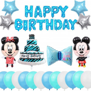 Set aniversar cu Mickey și Minnie FANDE, latex, folie, albastru