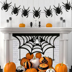 Set banner si decor pentru Halloween Qpout, pasla/hartie/plastic, negru, 4 m / 80 x 48 cm - Img 8